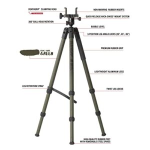 BOG DeathGrip Infinite Aluminum Tripod with Heavy Duty Construction, 360 Degree Ball Head, Quick-Release Arca-Swiss Mount System, and Optics Plate for Hunting, Shooting, Glassing, and Outdoors