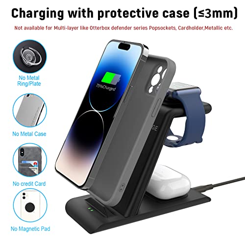 HATALKIN 3 in 1 Wireless Charging Station Compatible for Apple Products Multiple Devices Apple Watch ultra 8 7 SE 6 5 4 3 AirPods Pro 2 iPhone 14 13 12 11 Pro Max/X/XS/XR 8 Fast Wireless Charger Stand