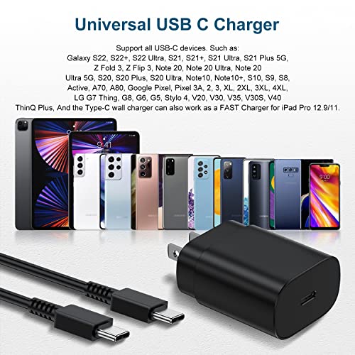 For Samsung s21 s22 USB C Charger,25W Super Fast Phone Charger Type C Wall Charger with 6ft USBC to USBC Fast Charging Cable for Samsung Galaxy S22 Ultra/S22+/S21/S21 Ultra/S21+/S20/Note 10/20/Z Fold3