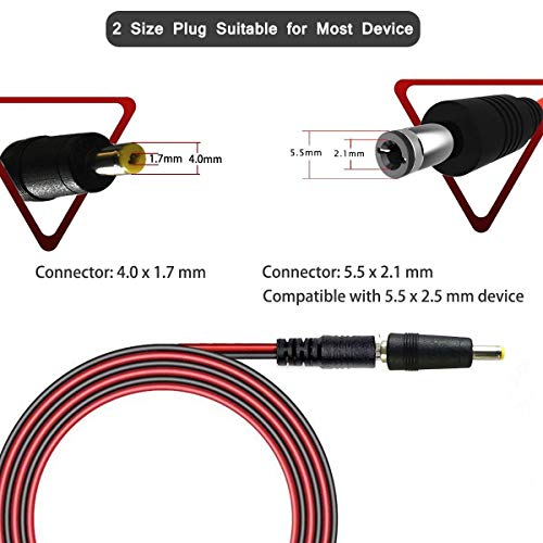 12V-24V DC Car Charger Auto Power Supply Cable - DC 5.5mm x 2.1mm 4FT to Car Cigarette Lighter Male Plug Car Cigarette Lighter Cable