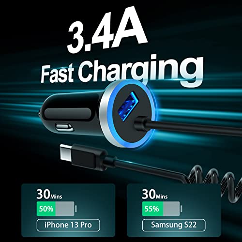 USB C Pixel 7 Car Charger,Fast Android Auto Phone Car Plug for Google Pixel 7 Pro 6a 6 Pro,5a 5 4XL,Cigarette Lighter Adapter Type C Coiled Cable 3FT for Samsung Galaxy S23 A13 5G,A53,A32 S22Ultra,S21