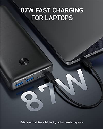 Anker 747 Power Bank (PowerCore 26K for Laptop), 87W Max Output with 65W USB-C Charger, Works for MacBook Pro, Dell XPS, Microsoft, Pixelbook, iPhone 13 series, Samsung, iPad Pro, and More