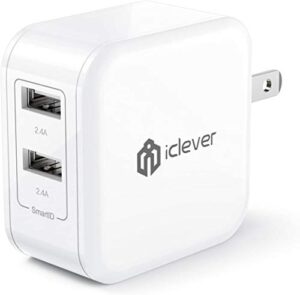 iclever boostcube 2nd generation 24w dual usb wall charger with smartid technology, foldable plug, travel power adapter for iphone xs/xs max/xr/x/8 plus/8/7 plus/7/6s/6 plus, ipad pro air/mini and other tablet