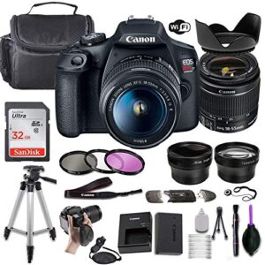 canon eos rebel t7 dslr camera w/ef-s 18-55mm f/3.5-5.6 is ii lens + wide-angle and telephoto lenses + portable tripod + memory card + deluxe accessory bundle (renewed)