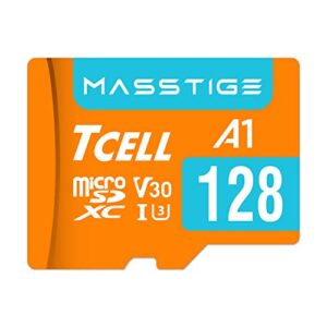 tcell masstige 128gb microsdxc memory card with adapter – a1, uhs-i u3, v30, 4k, micro sd card, read speeds up to 100 mb/s, full hd & 4k uhd microsd