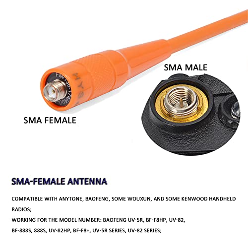 HYS SMA Female HT Antenna Dual Band VHF UHF 144/430Mhz Soft Whip Orange Antennas for WOUXUN KG-UVD1P KG-UV6D KG-659 Baofeng/Pufeng UV-5R 888S UV-82 DMR-6X2 DM-1701 (Pack of 2)