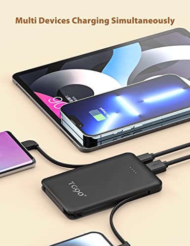 TG90° Portable Charger 6000mah External Battery Packs, Ultra Slim Power Bank with Built-in Cables Portable Phone Charger, USB C Portable Battery Charger Compatible with iPhone Android Cell Phones