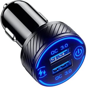 Car Charger, BRCOVAN Dual QC3.0 Port USB Car Charger Adapter, 36W 3A Fast Charge Car Phone Charger with Touch Switch & Blue LED