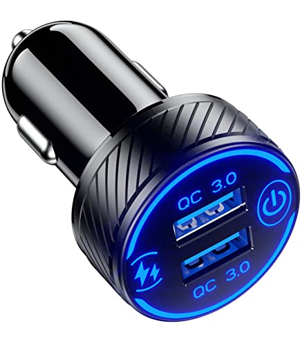 Car Charger, BRCOVAN Dual QC3.0 Port USB Car Charger Adapter, 36W 3A Fast Charge Car Phone Charger with Touch Switch & Blue LED