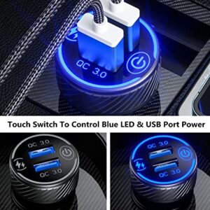 Car Charger, BRCOVAN Dual QC3.0 Port USB Car Charger Adapter, 36W 3A Fast Charge Car Phone Charger with Touch Switch & Blue LED