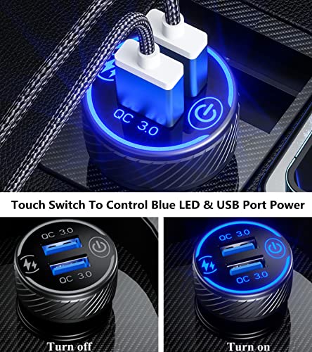 Car Charger, BRCOVAN Dual QC3.0 Port USB Car Charger Adapter, 36W 3A Fast Charge Car Phone Charger with Touch Switch & Blue LED