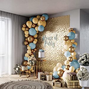 HOUSE OF PARTY Gold Shimmer Wall Backdrop - 24 Pcs Square Sequin Wall Panels Shimmer Backdrop, Wall Decor for Valentine's Decorations, Birthday, Wedding & Bachelorette Party