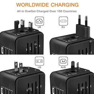 Travel Adapter, HAOZI Universal Travel Adapter - 3 USB + 1 Type C in One Travel Charger with UK/US/AUS/EU Plugs and Socket, International Power Adapter Wall Charger (Black)