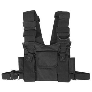 clakllie chest bag radio chest harness chest front pack pouch holster vest rig two way radio walkie talkie chest pack,black
