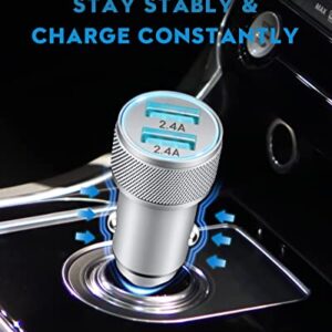 TIKALONG Car Charger Compatible with iPhone 13/12/11/XR/XS/X/Pro Max 8/7/6/6S Plus 5S/5C/SE2, iPad Air Mini Pro (2.4A Dual Port USB Car Charger Adapter with 2X 3ft Charging Cable Cord) (3in1 Pack)