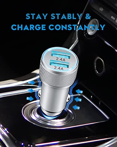 TIKALONG Car Charger Compatible with iPhone 13/12/11/XR/XS/X/Pro Max 8/7/6/6S Plus 5S/5C/SE2, iPad Air Mini Pro (2.4A Dual Port USB Car Charger Adapter with 2X 3ft Charging Cable Cord) (3in1 Pack)