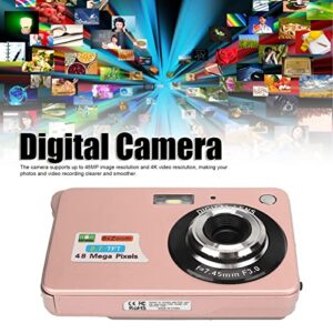 Qiilu Digital Camera Compact, 4K Digital Camera 48MP 2.7in LCD Display 8X Zoom Anti Shake Vlogging Camera for Photography Continuous Shooting (Pink)