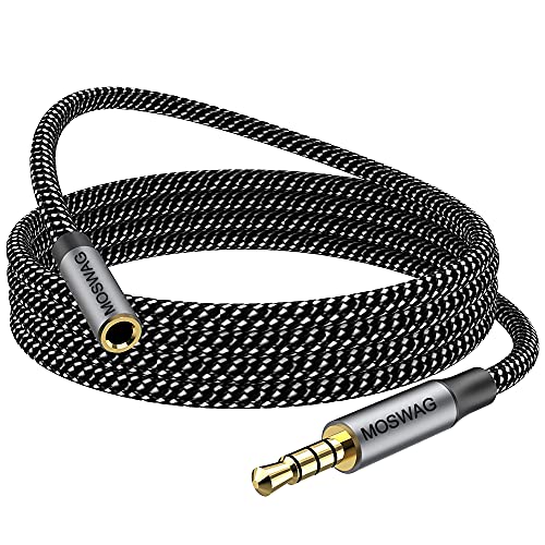 MOSWAG 6.6FT/2Meter 3.5mm Male to Female Extension Cable with Microphone Stereo Audio Adapter Nylon Braided Compatible for Home/Car Stereos Smartphones Headphones Tablets Media Players and More