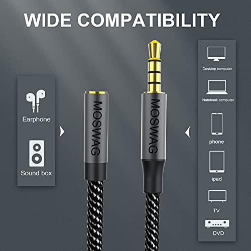 MOSWAG 6.6FT/2Meter 3.5mm Male to Female Extension Cable with Microphone Stereo Audio Adapter Nylon Braided Compatible for Home/Car Stereos Smartphones Headphones Tablets Media Players and More