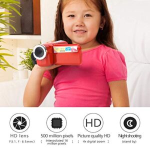 Digital Video Camera, 2.0 Inch TFT Color Display Screen Video Camera, 16X Kids Camera with USB Port, for Adults, Elderly, Children(Red)