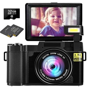 bative digital camera, portable video camera, 3.0-inch reverse lcd screen, can be equipped with wide-angle lens and 32g card and battery, for beginners, teens, childs