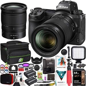 nikon z7ii mirrorless camera body + nikkor z 24-70mm f/4 s lens kit fx-format full-frame 4k uhd bundle with deco gear travel gadget bag case + extra battery + led + filters + software & accessories