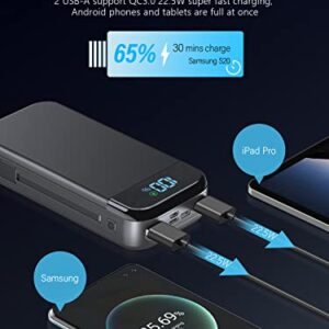 BLJIB Portable Charger 32000mAh, 22.5W QC 3.0 PD 20W Smart LED Display Fast Charging Built in Cables Power Bank, External Battery Pack Charge 5 Devices Compatible with Cellphones (Black)