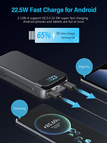 BLJIB Portable Charger 32000mAh, 22.5W QC 3.0 PD 20W Smart LED Display Fast Charging Built in Cables Power Bank, External Battery Pack Charge 5 Devices Compatible with Cellphones (Black)