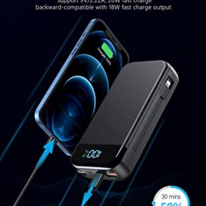 BLJIB Portable Charger 32000mAh, 22.5W QC 3.0 PD 20W Smart LED Display Fast Charging Built in Cables Power Bank, External Battery Pack Charge 5 Devices Compatible with Cellphones (Black)