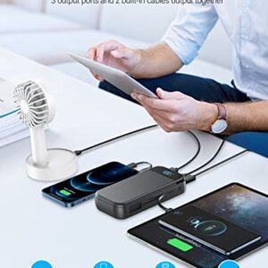 BLJIB Portable Charger 32000mAh, 22.5W QC 3.0 PD 20W Smart LED Display Fast Charging Built in Cables Power Bank, External Battery Pack Charge 5 Devices Compatible with Cellphones (Black)