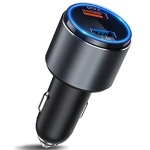 car charger, mokpr dual port usb car charger adapter with blue led, quick charge 3.0 & 2.4a charging port compatible with iphone 12/12 pro/11/11 pro/xr/8, samsung galaxy s21/s20/ s10/ s9/s8 and more
