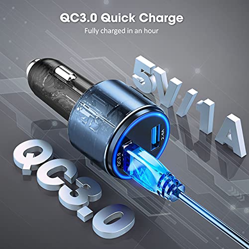 Car Charger, MOKPR Dual Port USB Car Charger Adapter with Blue LED, Quick Charge 3.0 & 2.4A Charging Port Compatible with iPhone 12/12 pro/11/11 pro/XR/8, Samsung Galaxy S21/S20/ S10/ S9/S8 and More