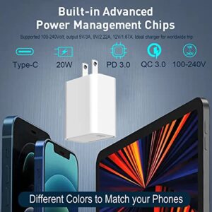 Wall Charger USB C Power Adapter 20W Fast Charger Block PD 3.0 Type C Power Delivery Fast Charging Block for iPhone 14/13/12/11/Pro Max, XS/XR/X, iPad Pro,AirPods, for Samsung Galaxy-Not Include Cable