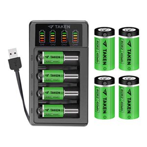 taken cr2 rechargeable batteries with charger, 3.7v 450mah cr2 battery, 8 pack rcr2 battery with 4-ports charger (not for arlo batteries)
