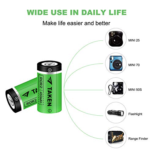 Taken CR2 Rechargeable Batteries with Charger, 3.7V 450mAh CR2 Battery, 8 Pack RCR2 Battery with 4-Ports Charger (Not for Arlo Batteries)