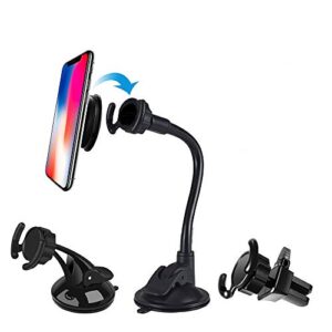 lewote universal car phone mount[dashboard/windshield/air vent cell phone holder 3in1][strong suction cup][gift 2pcs collapsible grip]