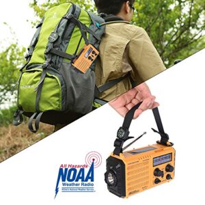 Weather Radio Raynic 5000 Solar Hand Crank Emergency Radio 5 Ways Powered AM/FM/SW/NOAA Weather Alert Portable Radio with Flashlight, Reading Lamp (Yellow)