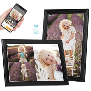 10.1 inch wifi digital picture frame, ips touch screen share pictures&videos via app or email, built in 32gb memory, support micro sd card extend storage, auto-rotate, motion sensor