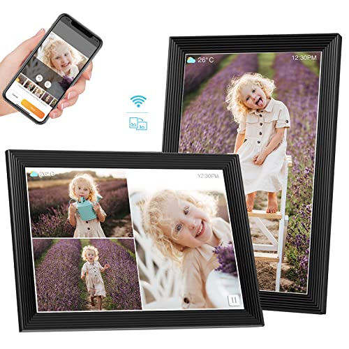 10.1 Inch WiFi Digital Picture Frame, IPS Touch Screen Share Pictures&Videos Via App or Email, Built in 32GB Memory, Support Micro SD Card Extend Storage, Auto-Rotate, Motion Sensor