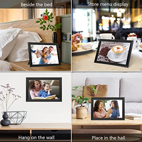 10.1 Inch WiFi Digital Picture Frame, IPS Touch Screen Share Pictures&Videos Via App or Email, Built in 32GB Memory, Support Micro SD Card Extend Storage, Auto-Rotate, Motion Sensor