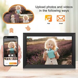 10.1 Inch WiFi Digital Picture Frame, IPS Touch Screen Share Pictures&Videos Via App or Email, Built in 32GB Memory, Support Micro SD Card Extend Storage, Auto-Rotate, Motion Sensor