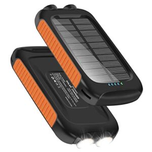 nuynix solar-charger-power-bank – 20000mah large capacity portable power bank external battery pack type c port with 2 usb port built-in dual led flashlight solar panel charging(orange)