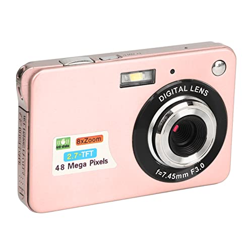 Compact Camera, Digital Camera Anti Shake 48MP Rechargeable 4K 2.7in LCD for Photography (Pink)