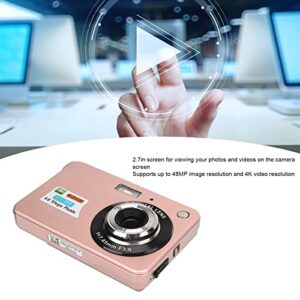 Compact Camera, Digital Camera Anti Shake 48MP Rechargeable 4K 2.7in LCD for Photography (Pink)