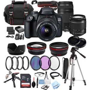 4000d (Rebel T100) DSLR Camera w/18-55mm + 75-300mm Zoom Lenses + Al’s Variety Accessories Includes: 64GB Memory + Wide & Telephoto Threaded Lenses + Case + Tripod +Grip + More (39pc Bundle)