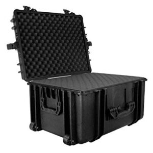 Monoprice Weatherproof / Shockproof Hard Case with Wheels - Black IP67 level dust and water protection up to 1 meter depth with Customizable Foam, 26" x 20" x 14"