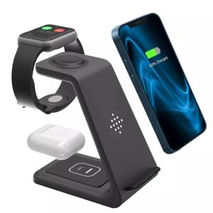 3 in 1 Charging Station - Wireless Charger for iPhone, Apple Watch & AirPods - Fast Charging Stand Dock for Qi-Enabled Phones, Samsung, Android, Smart Watch, Bluetooth Headset