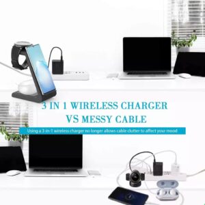 3 in 1 Charging Station - Wireless Charger for iPhone, Apple Watch & AirPods - Fast Charging Stand Dock for Qi-Enabled Phones, Samsung, Android, Smart Watch, Bluetooth Headset