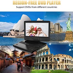 12" Portable DVD Player with 5-Hour Rechargeable Battery, 10.1" HD Swivel Display Screen, Support CD/DVD/SD Card/USB, Car Headrest Case, Car Charger, Last Memory Valentines