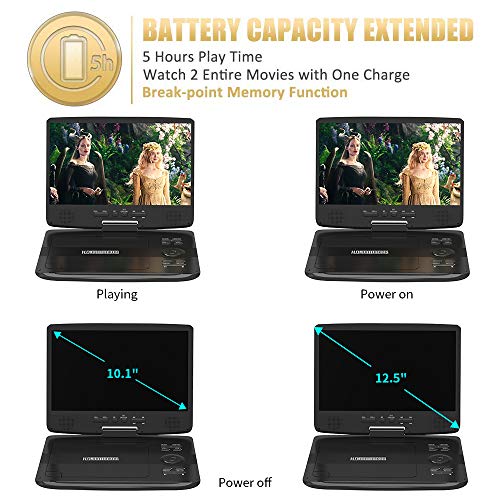 12" Portable DVD Player with 5-Hour Rechargeable Battery, 10.1" HD Swivel Display Screen, Support CD/DVD/SD Card/USB, Car Headrest Case, Car Charger, Last Memory Valentines